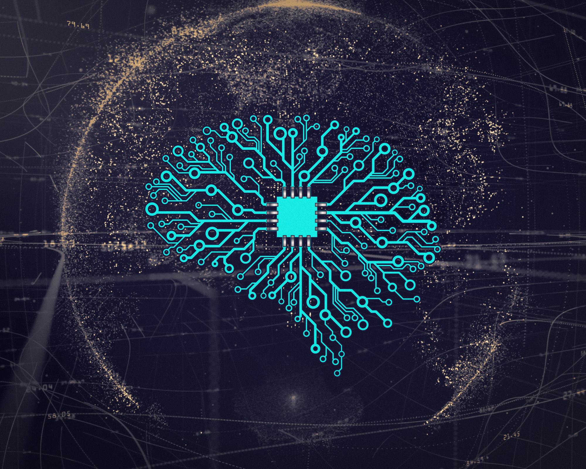 A neural network illustration showing layered processing nodes, representing work being automated by AI models